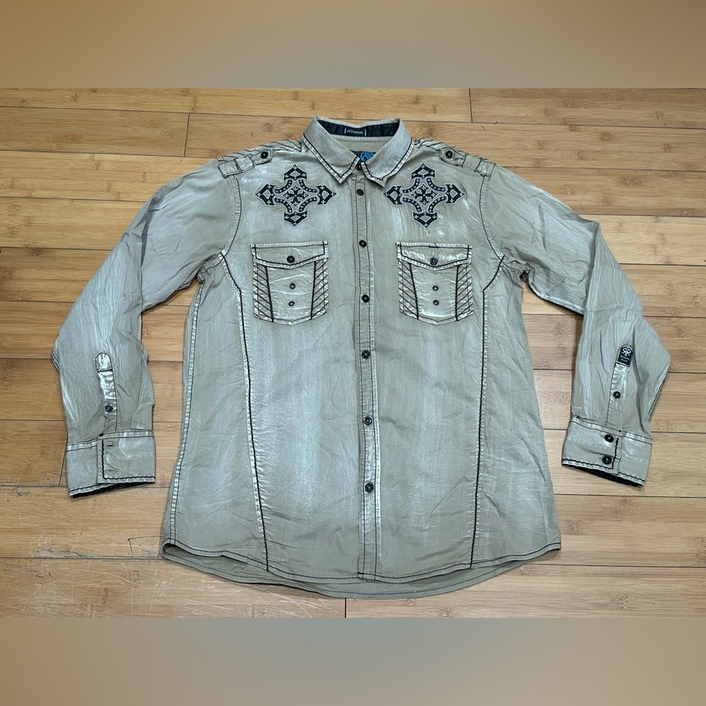 Roar Torch Signature Shirt Men’s Size L Retro Y2K Distressed Embroidered
